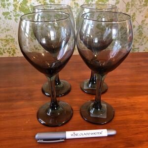 Black Glass Wine Glasses Set of 4 Grey Smoked Glass Free Gift Entertaining